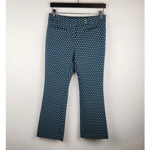 Anthropologie Cartonnier Green Geometric Patterned Crop Flare Trouser Pants sz 4